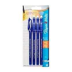 Paper Mate(R) EraserMate(R) Pens, Medium Point, 1.0 mm, Blue Barrel, Blue Ink, Pack Of 5
