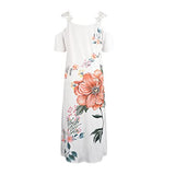 Women's Summer Dresses 2023 Cold Shoulder Lace Short Sleeve Casual Floral Print V Neck Flowy Beach Maxi Dress