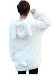 Fluffy Bunny Hoodies with Ears and Tail Women Fashion Zipper Hoodie Warm Winter Coat Double Velvet Rabbit Hooded Sweatshirt (White Bunny)