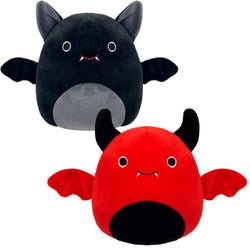 SUOUEM Cute Bat Plush Toys,Set of 2 Plushie Doll ,Stuffed Animals for Kids Halloween,Christmasan and Birthday Gift(Black&Red)