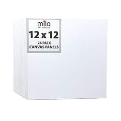 MILO | 12 x 12" 24 Pack Canvas Panels | Bulk Set of 24 12x12 inch Canvases Panel Boards for Painting | Ready to Paint Art Supplies White Blank Artist Board