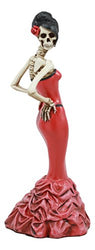:Ebros Day Of The Dead Rose Diva Lady In Red Ballroom Gown Skeleton Statue 8.5"Tall Selfie Posing