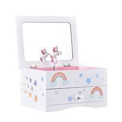 Aliz Unicorn Music Jewelry Box for Girls - Wooden Jewelry Storage Box with Glittery Unicorn and Rainbows Design - Charming Room Décor and Childhood Memories Keepsake Box for Girls and Teens