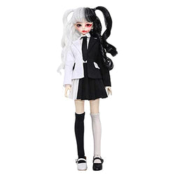 ZDLZDG 1/4 BJD Doll Full Set, Ball Jointed Doll Body + Face Makeup + Black and White Suit + Shoe + Wig, SD Girl Doll High 43.5cm/17 Inch