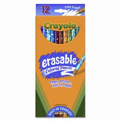 Crayola 684412 Erasable Colored Woodcase Pencils, 3.3 mm, 12 Assorted Colors/Box