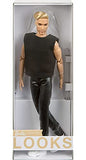Barbie Signature Looks Ken Doll (Blonde with Facial Hair) Fully Posable Fashion Doll Wearing Black T-Shirt & Vinyl Pants, Gift for Collectors