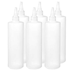 Plastic Squirt Condiment Squeeze Bottles with Tip Cap - 6 pack - for Ketchup, Mustard, BBQ, Dressing, Syrup, Sauce, Also Ideal for Paint and Glue (8oz screw-on caps)
