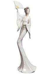 13.5 Inch White Porcelain Figure Nippon Geisha in Kimono Holding Fan