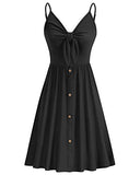 VOTEPRETTY Womens Summer Sundress V Neck Tie Front Spaghetti Strap Dresses with Pockets (Black,S