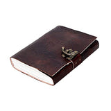 AzureGreen DOUBLE DRAGON Blank Page BOOK Handcrafted Leather Writing Unlined 5 x 7 JOURNAL (Brown With Claps)