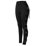 Plus Size Womens Pants Gothic Criss Cross Lace Up Buckle Strap Skinny Leggings Steampunk Ladies Trouser Black