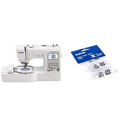 Brother SE600 Sewing and Embroidery Machine, 80 Designs, 103 Built-In Stitches, Computerized, 4" x 4" Hoop Area & Sewing and Embroidery Bobbins 10-Pack, SA156,Clear