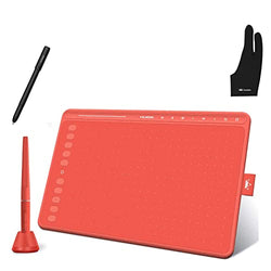 2020 HUION HS611 Graphics Drawing Tablet Android Support with 8 Multimedia Keys PW500 PW310 Battery-Free Stylus 8192 Pressure Sensitivity Tilt 10 Press Keys for Art Beginner-10inch (Coral Red)