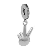 CKK V Hand Sign Charm Fits Pandora Bracelet Authentic 925 Sterling Silver Beads for Jewelry