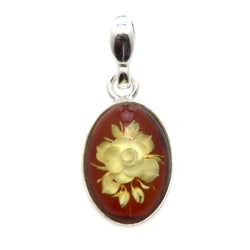 Baltic Amber and Sterling Silver Cameo Extremely Tiny Oval Flower Pendant