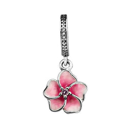 CKK Charm Gradient Pink Flower Dangle Pendant Beads 925 Sterling Silver Fit Pandora Bracelets