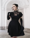 Women's Black Skater Dress Retro Ruffle Cap Sleeve Dark Queen Gothic Black L