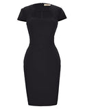 Women 50s Cocktail Dress Cap-Sleeves Vintage Wiggle Dress (8947-1 M) Black
