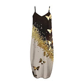 OPHPY Maxi Sundresses for Women 2023 Spring Summer Spaghetti Strap Beach Dresses Butterfly Print Pocket V Neck Long Sun Dress