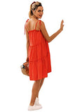 Romwe Women's Sleeveless Spaghetti Strap Tiered Layer Frill Knot Loose Summer Cami Dress Orange S