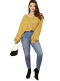 Romwe Women's Plus Size Casual Drop Shoulder Lantern Long Sleeve V Neck Blouse Top Shirts Yellow 4X Plus