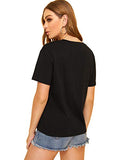 Romwe Women's Contrast Mesh Short Sleeve Summer Top T-Shirt Black US 8-10/Large