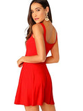 Romwe Women's Sleeveless Scoop Neck A Line Party Mini Summer Dress Red S