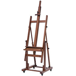MEEDEN Extra Large H-Frame Studio Easel - Solid Beech Wooden Artist Professional Heavy-Duty Easel, Painting Art Easel Stand with 4 Premium Locking Silent Caster Wheels, Hold Max 82", Walnut