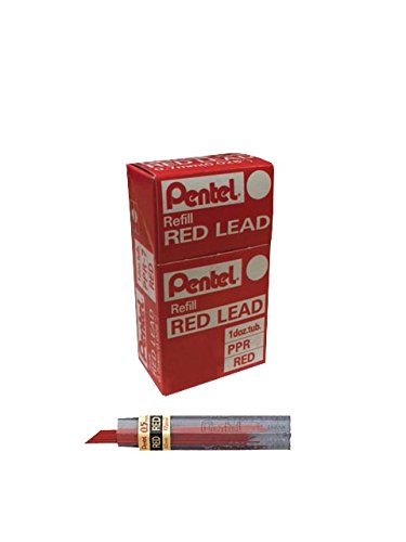 Pentel Lead 0.5mm, Red, 12 Leads per Tube, Box of 12 Tubes (PPR-5)