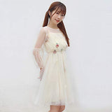 Japanese Lolita Dresses, Sexy Sweet 2 Piece Sets A-Line Flowers Princess Party Dress (Apricot)