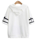 Women Girl Hoodie T-Shirt Japanese Cartoon Cat Harajuku Short Sleeve Tops Tees White