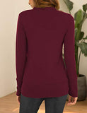 Traleubie Women's Long Sleeve V-Neck Button Down Knit Open Front Cardigan Sweater Burgundy M