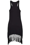Eytino Women Summer Casual Plain Sleeveless Mini Tassle Tank Dress,Small Black