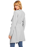 ROMWE Women's Waterfall Collar Long Sleeve Wrap Trench Coat Cardigan Grey L