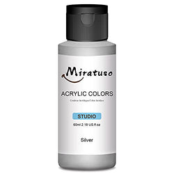 Miratuso Metallic Silver Acrylic Paint 2oz Outdoor Craft Paint Non-Fade Waterproof Non-Toxic Art Painting Supplies Gift for Beginners Artist Kids Students Ideal for Fabric Glass Wood Rock Canvas