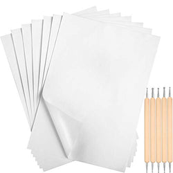 Outus White Carbon Transfer Paper 11.7 x 8.3 Inch Tracing Paper Carbon Graphite Copy Paper with Embossing Stylus Tracing Stylus Dotting Tools for Cloth Fabric Paper Wood (105 Pieces)