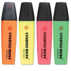 Stabilo Boss Highlighters Chisel Tip 2-5mm Line Assorted [Wallet 4]