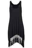 Eytino Women Summer Casual Plain Sleeveless Mini Tassle Tank Dress,Small Black