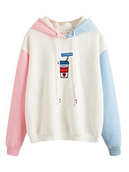 SweatyRocks Womens Long Sleeve Colorblock Pullover Kawaii Hoodie Sweatshirt Tops Multicoloured Grey L