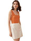 ROMWE Women's Self Belted Square Neck Rib Knit Strappy Back Sleeveless Bodysuit Orange Medium