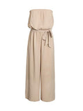 Miessial Women's Strapless Wide Leg Jumpsuits Solid Color Belted Casual Long Jumpsuits Rompers Beige 4-6