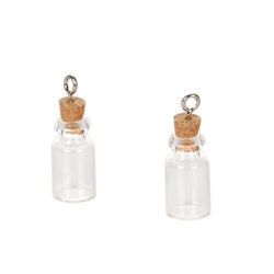 Glass Bottle Charm with Cork Stopper - 22mm - 2 Pieces