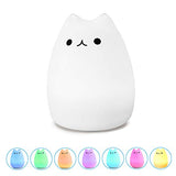 WoneNice Portable Cute Kitty Silicone LED Night Lamp,USB Rechargeable Children Night Light with Warm White & 7-Color Breathing Modes, Touch Sensor Control, Christmas Gifts for Baby, Kids, Adults