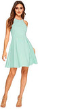 Romwe Women's Sweet Scallop Sleeveless Flared Swing Pleated A-line Skater Dress Light Green X-Small