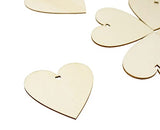 50Pcs 3.1" Natural Heart Wood Slices DIY Wooden Ornaments Unfinished Wooden Heart Embellishments with Natural Twine for Valentine's Day, Wedding, Thanksgiving,Christmas, Home Decoration