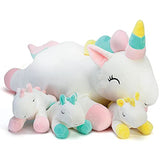 Plush Unicorn Pillow with Zippered Pouch for Its 3 Little Plush Baby Unicorns - Plushlings Collection Soft Stuffed Animal Playset