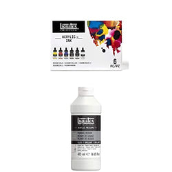 Liquitex Professional Pouring Medium + Acylic Ink Set, 6 Essential Colors