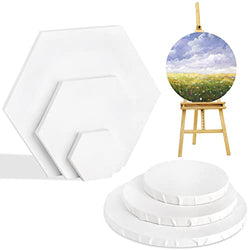 Tosnail Set of 6 Stretched Painting Canvas Panel, Round and Hexagon-Shaped Artist Canvas Boards for Students Artist Hobby Painters Beginners