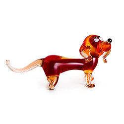 Glass Dachshund Figurine - Handmade Hand Blown Art Glass Dog Animal 2.75"