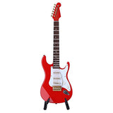 Dselvgvu Wooden Miniature Electric Guitar with Stand and Case Mini Musical Instrument Miniature Dollhouse Model Birthday Present (Electric Guitar:Red, 7.09"x2.27"x0.54")